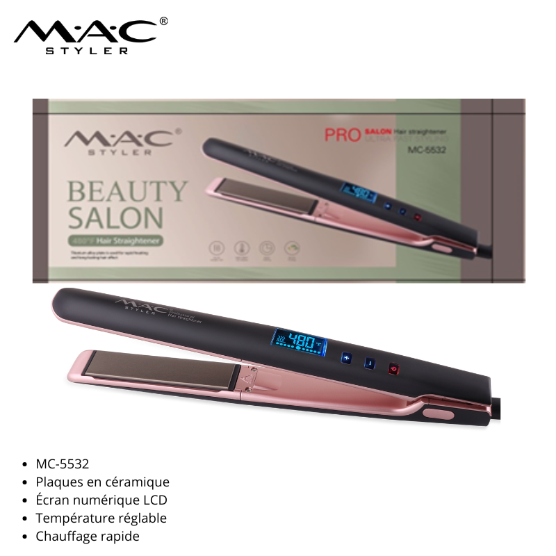 Lisseur professionnel MAC Styler avec écran numérique et chauffage rapide mc-5532
